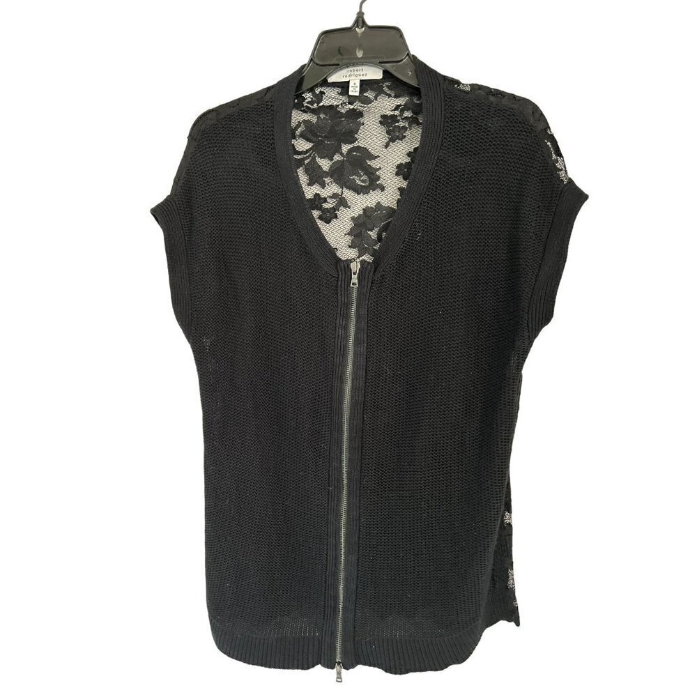 Robert Rodriguez Silk Cashmere Black Crewneck Lace Knit Sweater Vest Size Small